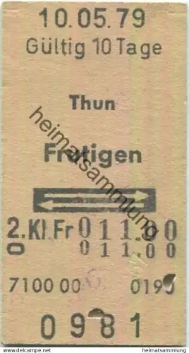 Schweiz - Thun Frutigen retour - Fahrkarte 1979