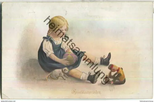 Spielkameraden - Mädchen mit Spielzeug - Verlag A. Wolpers & Co. Berlin - gel. 1919
