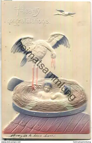 Hearty congratulations - freudiges Ereignis - Verlag S. Langsdorf & Co. New York - Prägedruck - gel. 1908
