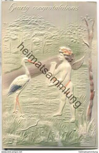 Hearty congratulations - freudiges Ereignis - Verlag S. Langsdorf & Co. New York - Prägedruck - gel. 1908