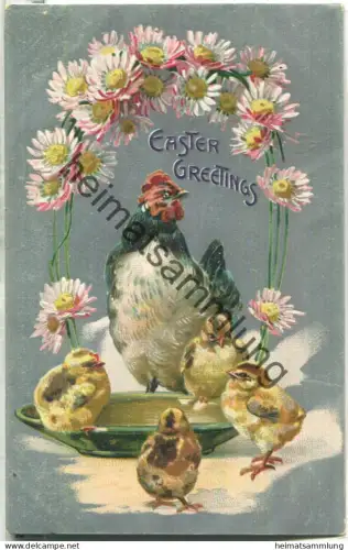 Easter Greetings - Huhn - Küken - Prägedruck