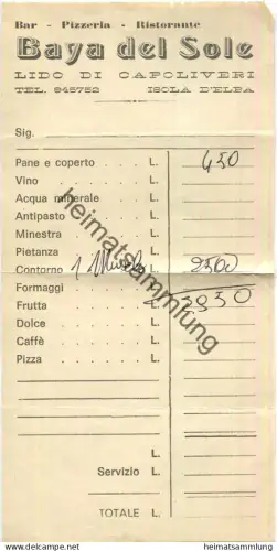Italien - Elba - Lido di Capoliveri Isola d'Elba - Ristorante Baya del Sole - Rechnung