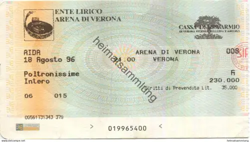 Italien - Verona - Arena di Verona - Aida - Eintrittskarte 1996