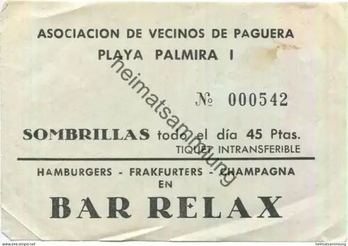 Spanien - Mallorca - Paguera - Playa Palmira - Sombrillas Sonnenschirme - Todo el dia 45 Ptas.