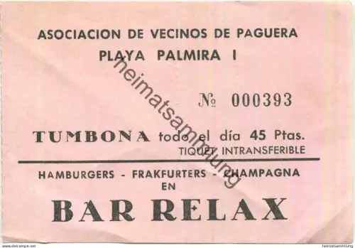 Spanien - Mallorca - Paguera - Playa Palmira - Tumbona Sonnenliege - Todo el dia 45 Ptas.