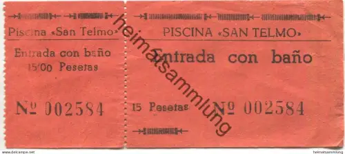 Spanien - Teneriffa - Piscina San Telmo - Entrada con bano 15 Pesetas - Eintrittskarte