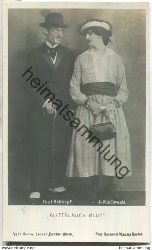 Paul Rehkopf - Julius Dewald - Blitzblaues Blut - Verlag Herm. Leiser Berlin - Rückseite beschrieben 1918