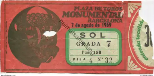 Spanien - Barcelona - Plaza Tores Monumental - Eintrittskarte 1969