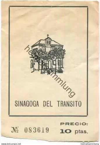 Spanien - Toledo - Sinagoga del Transito - Precio 10 ptas. - Eintrittskarte
