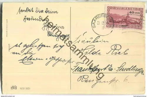 Saargebiet - Einzelfrankatur Mi-Nr 178 VII - Schrägstrich hinter Cent - auf Postkarte - gel. 1934
