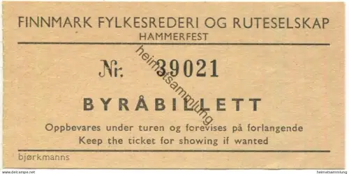 Norwegen - Hammerfest - Busticket für die Buslinien im Landkreis Finnmark - Byrabillett