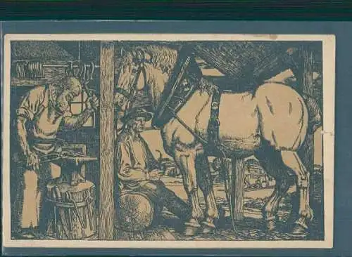 fr. boehle, schmiede, pferd, hufeisen, 1916, künstlerkarte (Nr. 8536)