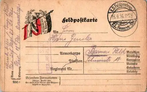 feldpost 1916 n. barmen, gruss a.d. heimat (Nr. 8886)