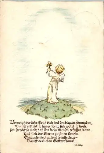 w. hey, künstlerkarte, "wo wohnt der liebe gott?", gel. hagen 1936 (Nr. 8906)