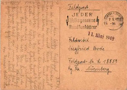 feldpost auf künstlerkarte, stempel 11. mai 1942 (Nr. 8921)