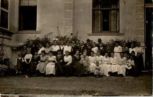 alte foto ak, gruppe viele menschen, damen, herren u. kinder (Nr. 9175)