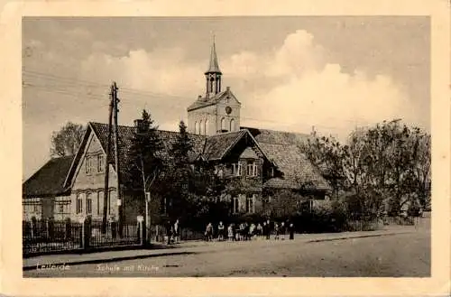 Leiferde, Schule mit Kirche, Kr. Gifhorn, 1955 (Nr. 10293)