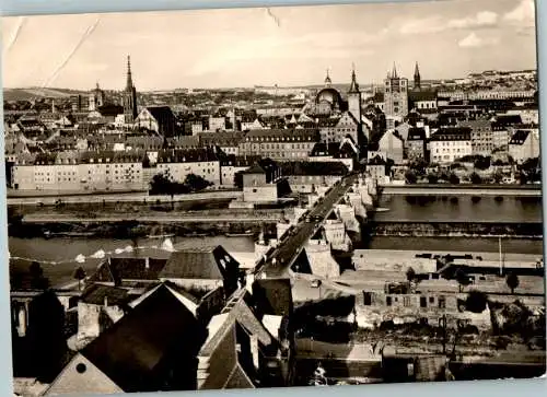 würzburg, mainbrücke u. innenstadt, 1961, karte links durchgerissen (Nr. 10722)