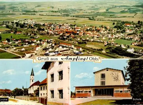 gruß aus ampfing/obb., kirche, schule (Nr. 11782)