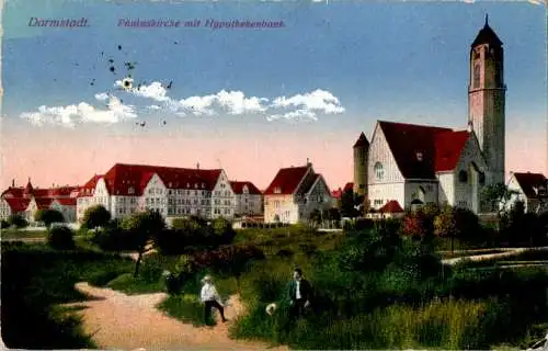 darmstadt, pauluskirche mit hypothekenbank, 1918 (Nr. 11944)