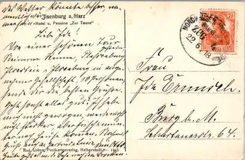 pension "zur tanne", ilsenburg am harz, bahnpost-stempel, 1918 (Nr. 12129)