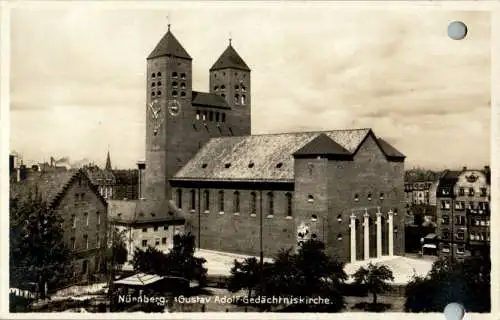 nürnberg, gustav-adolf gedächtniskirche, 1932, karte gelocht (Nr. 12204)