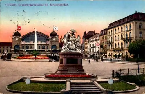 basel, strassburgerdenkmal mit bundesbahnhof, 1929, karte gelocht (Nr. 12208)