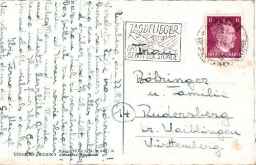 nürnberg, adolf-hitler-platz und lorenzkirche, jagdflieger-stempel (Nr. 12212)