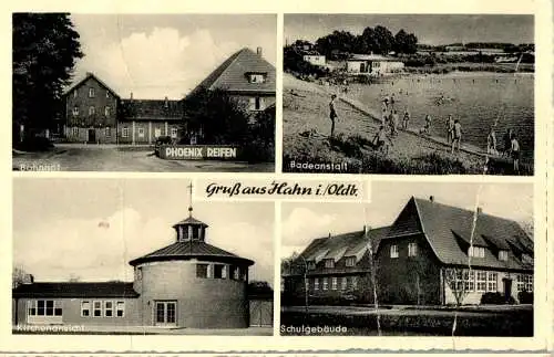 gruß a. hahn in oldenburg, phoenix reifen, schulgebäude, karte oberfl. knicke (Nr. 13012)