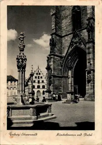 freiburg, münsterbrunnen und portal (Nr. 13829)