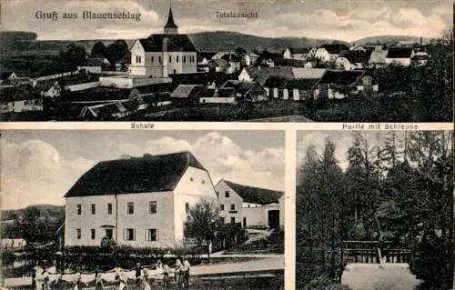 gruß aus blauenschlag, schule, schleuse, 1917 (Nr. 15003)