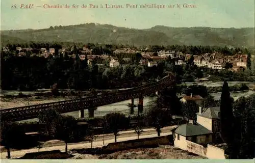 pau, chemin de fer de pau a laruns, pont metallique sur le gave (Nr. 16783)