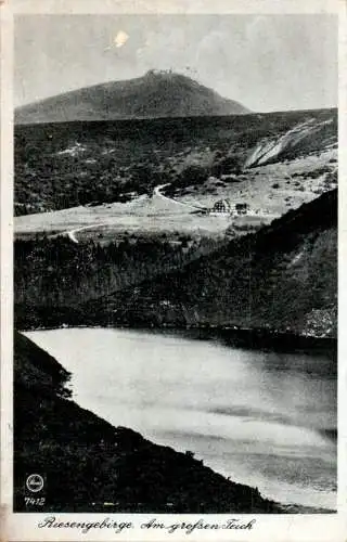 riesengebirge, großer teich mit hampelbaude und schneekoppe (Nr. 17507)