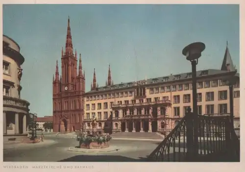Wiesbaden - Marktkirche und Rathaus - ca. 1955