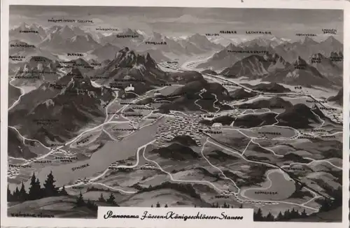 Füssen - Königsschlösser - Übersichtskarte - ca. 1960