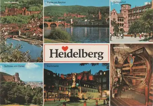 Heidelberg - Im Frühling, Schloss von Osten, Partie am Neckar, Kornmarkt, Schlosshof, grosses Fass - ca. 1980