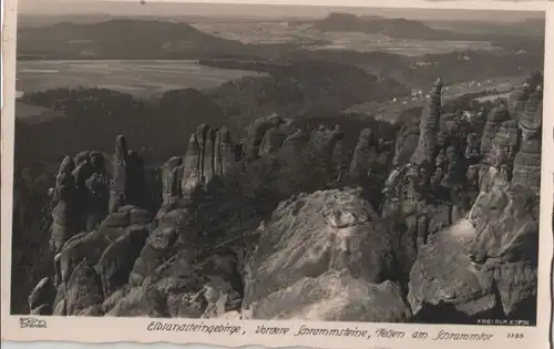 Elbsandsteingebirge - Vordere Schrammsteine, Felsen am Schrammtor - ca. 1950