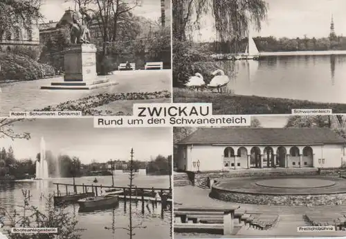 Zwickau - Robert-Schumann-Denkmal, Bootsanlegestelle, Schwanenteich, Freilichtbühne - 1974