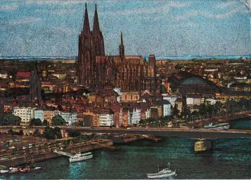Köln - Blick auf Altstadt mit Dom, metallig glänzend - 1976