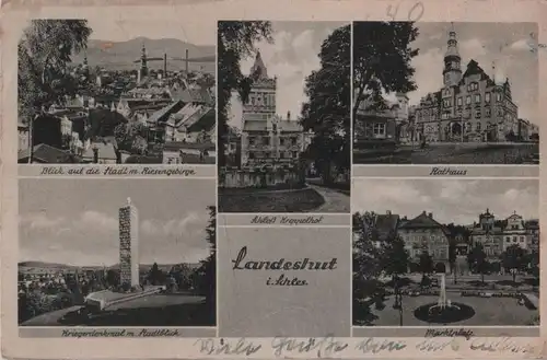 Landshut - u.a. Kriegerdenkmal mit Stadtblick - ca. 1955