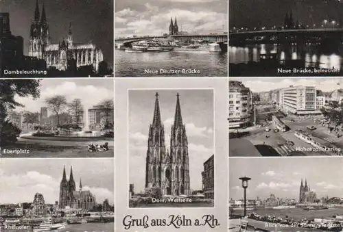Köln - Dombeleuchtung, Neue Deutzer Brücke, Neue Brücke beleuchtet, Ebertplatz, Rheinufer, Dom Westseite,