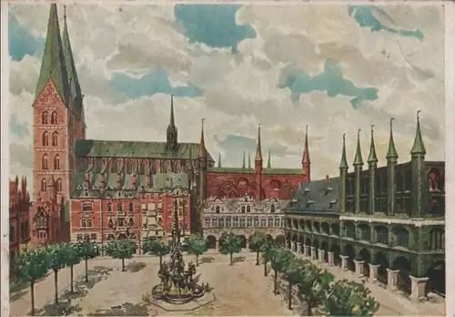 Lübeck - Marktplatz mit Marienkirche - ca. 1935