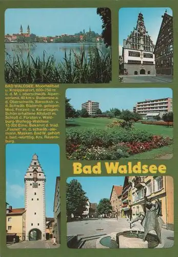 Bad Waldsee - Blick über den See, Rathaus, Kurgebiet, Wurzacher Tor, Marktplatz - ca. 1980