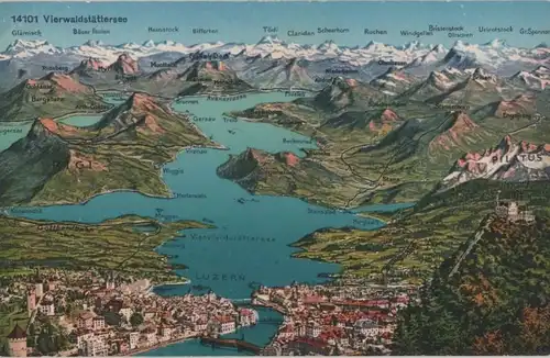 Schweiz - Schweiz - Vierwaldstättersee - Übersichtskarte - ca. 1960