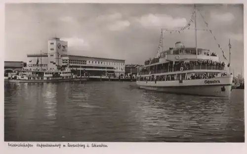 Friedrichshafen - Hafenbahnhof mit Schiffen Ravensburg und Schwaben - ca. 1960