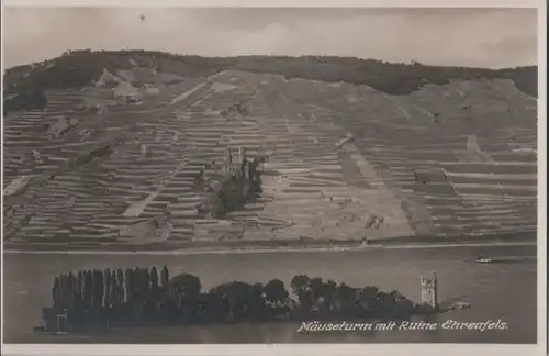 Rüdesheim, Ruine Ehrenfels - und Mäuseturm - ca. 1955