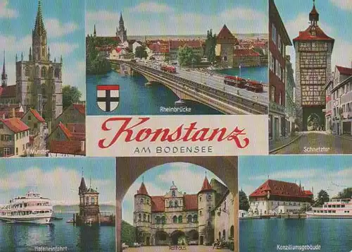 Konstanz - Münster, Rheinbrücke, Schnetztor, Hafeneinfahrt, Rathaus, Konziliumsgebäude - ca. 1975