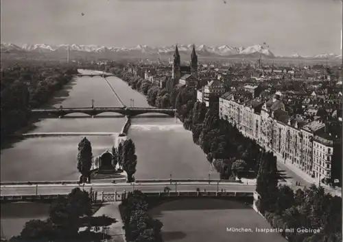 München - Isarpartie mit Gebirge - 1954