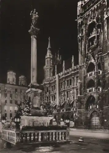 München - Mariensäule bei Nacht - ca. 1960