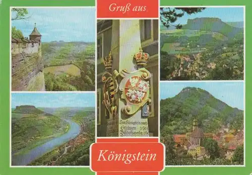 Königstein - Blick vom Königstein, Blick auf Elbe und Lilienstein, Postmeilensäule, Blick auf Königstein vom Quirl
